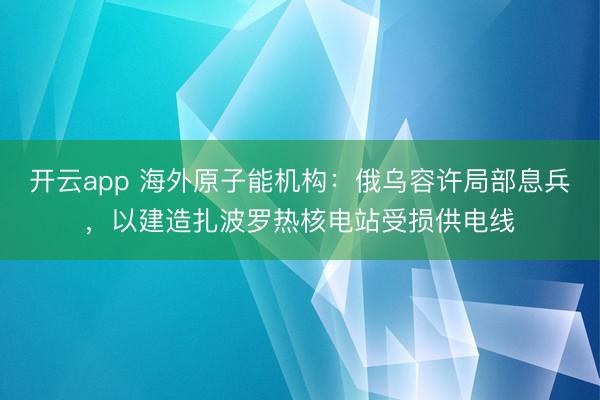 开云app 海外原子能机构:俄乌容许局部息兵,以建造扎波罗热核电站受损供电线