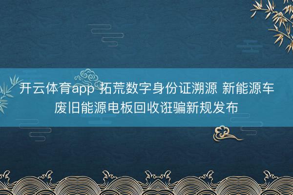 开云体育app 拓荒数字身份证溯源 新能源车废旧能源电板回收诳骗新规发布
