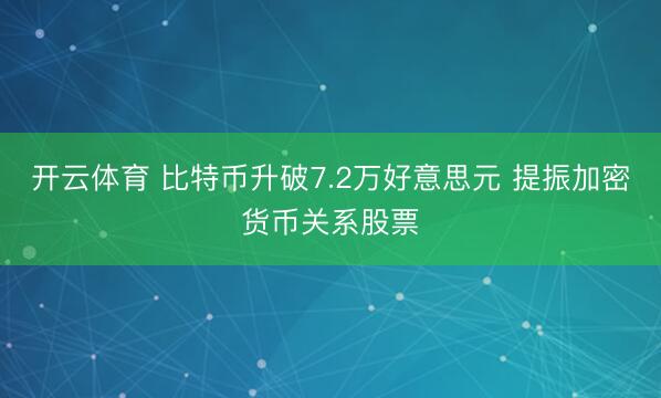 开云体育 比特币升破7.2万好意思元 提振加密货币关系股票