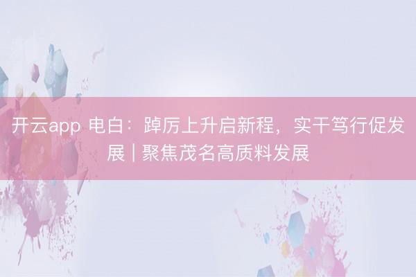 开云app 电白：踔厉上升启新程，实干笃行促发展 | 聚焦茂名高质料发展