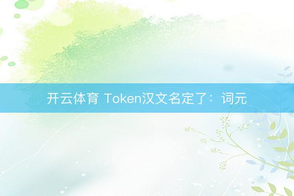 开云体育 Token汉文名定了：词元
