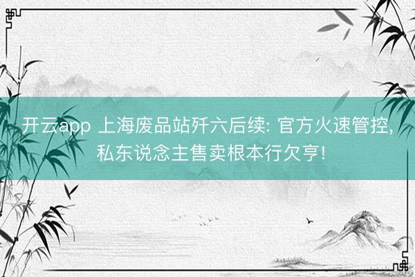 开云app 上海废品站歼六后续: 官方火速管控， 私东说念主售卖根本行欠亨!